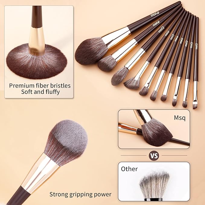 MSQ Make Up Brushes 10Pcs Makeup Brush Set Foundation Brush Blending Brush (Brown)