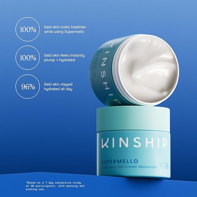 Kinship Supermello Hyaluronic Gel Cream Moisturizer – Nourish + Soothe Dry Sensitive Skin – Lightweight, Hydrating Face Lotion – Plump + Smooth – Reduce Redness – Daily Use Clean Skin Care (1.75 oz)