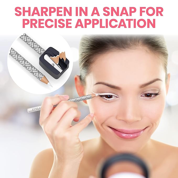 Stylia Waterproof White Eyeliner Pencil For Women – Long-Lasting Microblading Supplies Brow Pencil, Perfect for Defining, Highlighting & Brightening Eyes (12PC White)