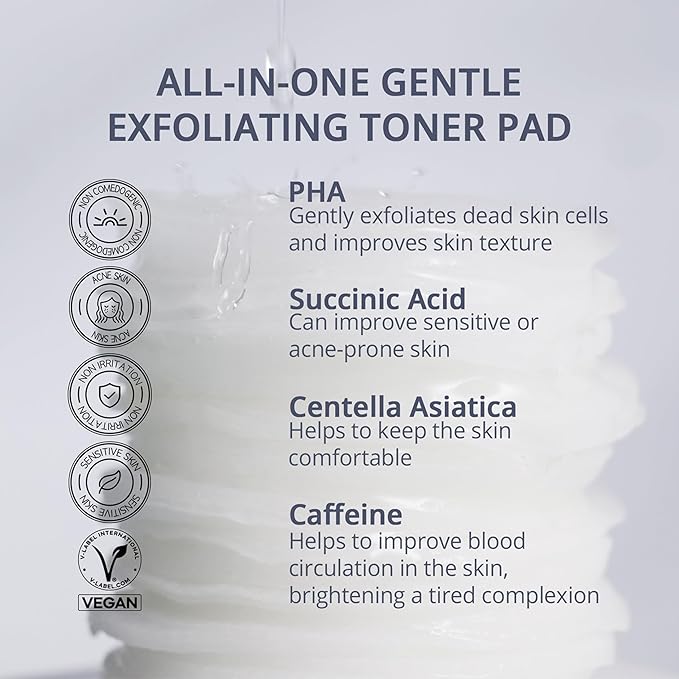 Re.SPN PHA Succinic Acid Calming Toner Pads – Daily Exfoliating, Hydrating and Soothing with CICA, Caffeine, Non-comedogenic, Vegan, Glass Skin, K-Beauty (7)