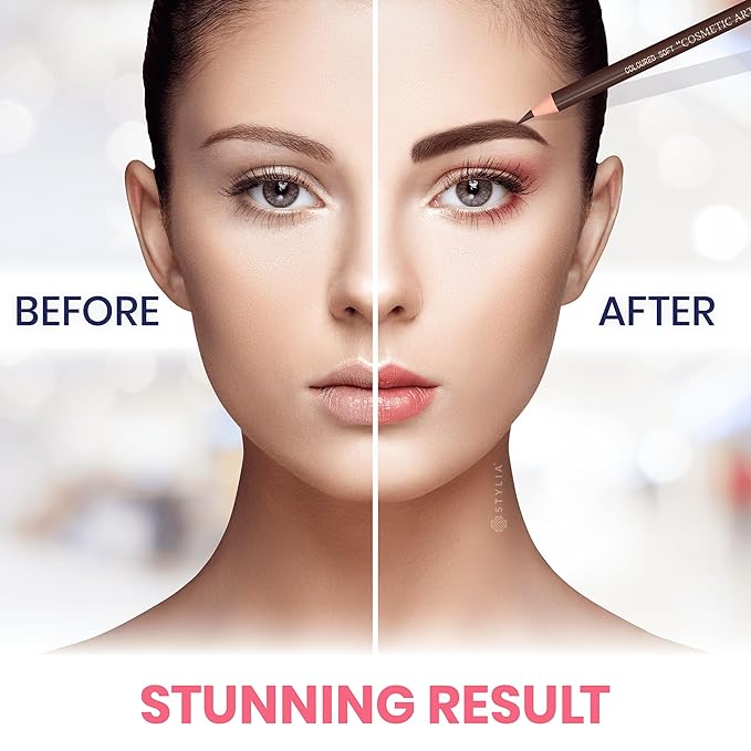 Stylia Waterproof Eyebrow Pencils For Women – Long-Lasting Microblading Supplies Brow Pencil, Perfect for Eyebrow Shaper, Filling & Defining Natural-Looking Brow - (12PC in 5 Colors)