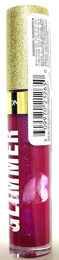 REVLON Super Lustrous Glimmer Gloss, Non-Sticky Lip Gloss, High-Shine Finish, Plant-Based Glitter, 009 Razz Beamy, 0.13 fl oz