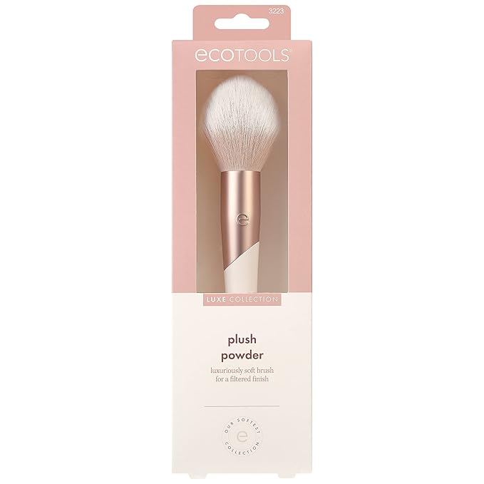 EcoTools Luxe Plush Powder Makeup Brush for Blush & Bronzer, Works Best With Powder Makeup, Luxurious and Glamorous, Eco-Friendly Premium Makeup Brush, Synthetic Bristles, Pink, 1 Count (Pack of 2)