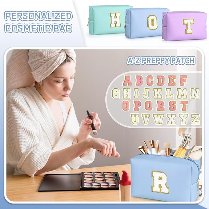 TOPEAST Makeup Bags for Women, Personalized Initials Travel Makeup Bag Cosmetic Bags for Women Birthday Gifts for Women (Sky Blue M)