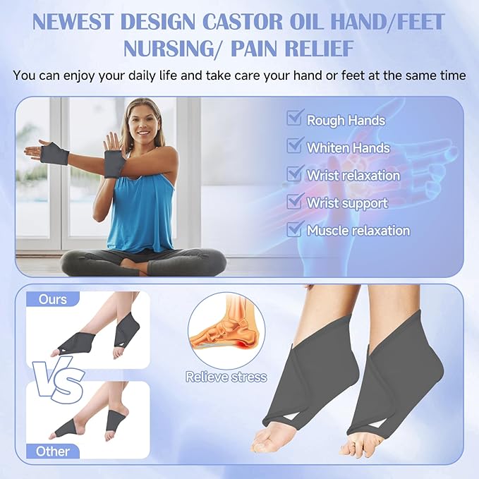 Castor Oil Pack Wrap, 9 Pcs Organic Castor Oil Packs Kit for Entire Body Neck Shoulder Waist Back Hand Knee Leg and Feet, Reusable Pads Kit for Hot/Cold Castor Oil Compress for Woman/Man【Grey】