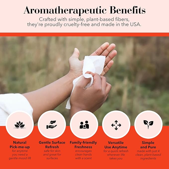 Herban Essentials - Orange Wipes & Towelettes - Essential Oil Wipes for Make Up, Hands, Face & Body - Travel Size Essentials & Toiletries - Natural, Individually Wrapped, Disposable & Moist (7 count)