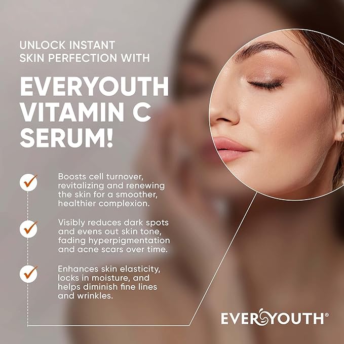 Vitamin C Serum for Face 20% Hyaluronic Acid, Niacinamide, Vitamin E, Collagen Peptides - Skin Brightening Solution for Wrinkles, Dark Spots, Fine Lines - Anti Aging Stem Cell Serum for Face, 1 oz