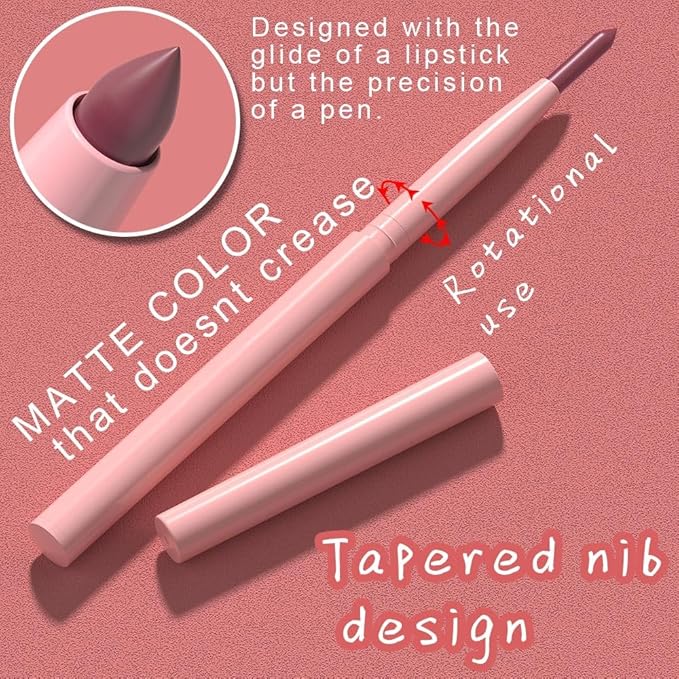 evpct 3Pcs Retractable Lip Liner Pencils Set Pack for Shaping & Sculpting Lips, Mauve Maroon Dark Wine Red Mauve Nude Creamy Matte Velvet Pigmented Lip Liner lipliners Crayon Lipstick,01 + 02 + 08
