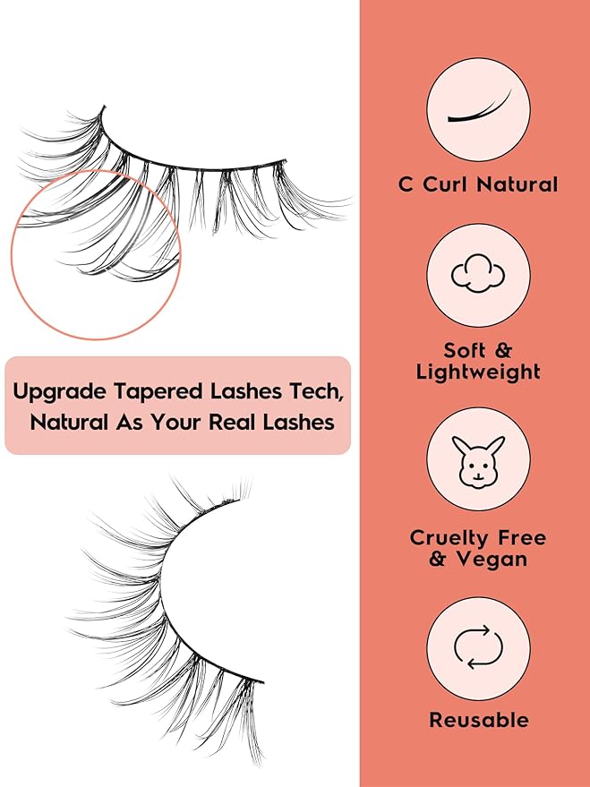 False Eyelashes Natural Lashes Wispy 10mm Short Eyelashes Natural Anime Lashes Thin Band Strip Eyelashes Curly False Eye Lashes Pack 7 Pair Siligli Lashes That Looks Like Extensions