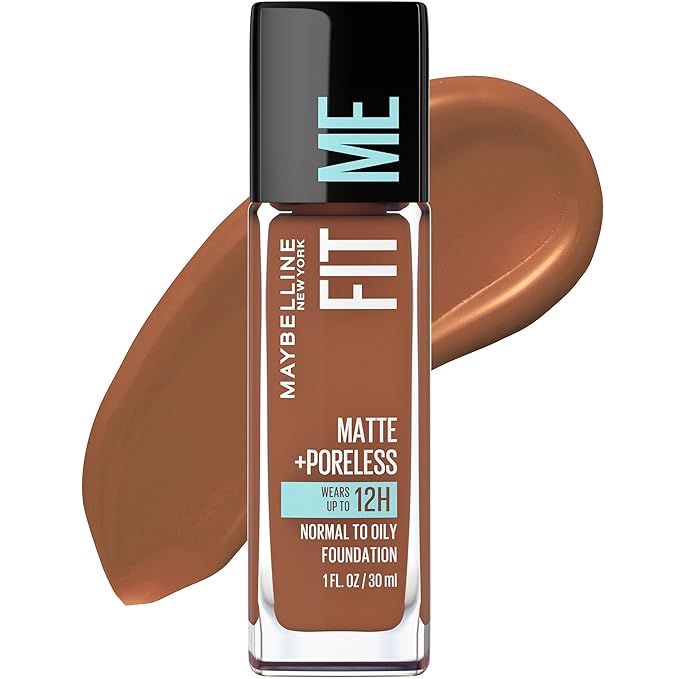 Maybelline Fit Me Matte + Poreless Liquid Oil-Free Foundation Makeup, Nutmeg, 1 Count (Packaging May Vary)