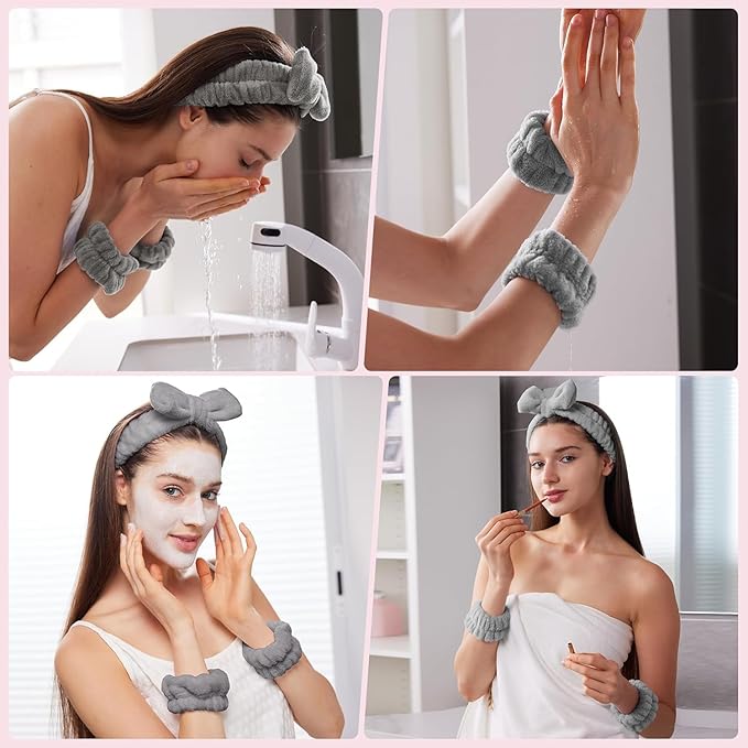 Spa Headband,Makeup Headband Set,For Face Washing Skin Care Accessories,Girls Headbands and Wristbands for Washing Face Head and Wrist Band Set