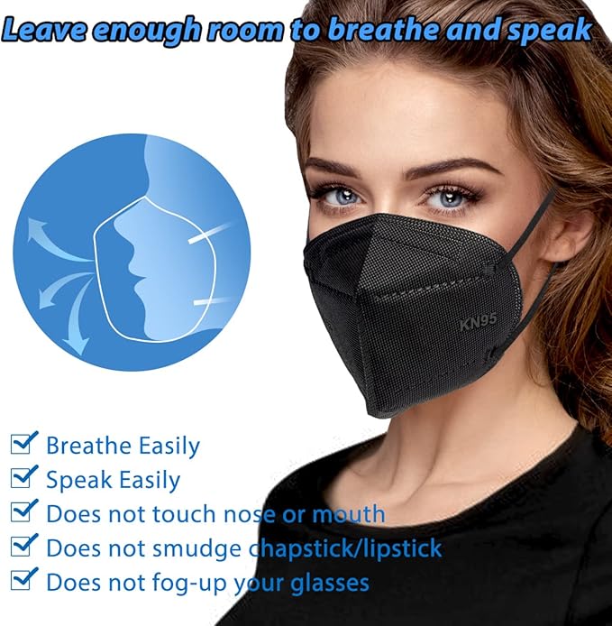 OKIAAS 25 Pack KN95 Face Mask, 5-Layer masks disposable kn95 Black,Face Protection Against PM2.5, Dust, Pollen and Haze, for Women, Men