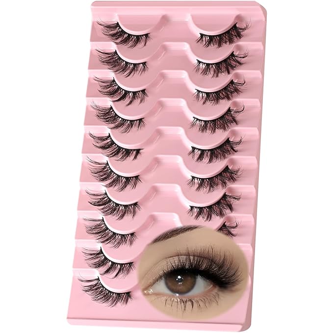 FARRED Half Eyelashes Natural False Lashes Wispy Cat Eye Strips Eyelash 10 Pairs Faux Mink Strip Eye Lashes Pack for Daily Makeup (C10 | 8-15MM)