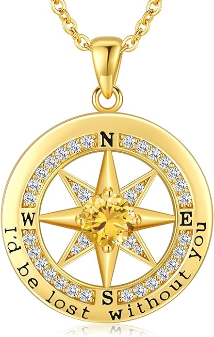 S925 Necklace Gift for Wife |Compass Jewelry |Women Anniversary |Sterling Silver |Girlfriend Birthday Gifts for Her Valentines |I'd be Lost without You |Jewel 18K Gold