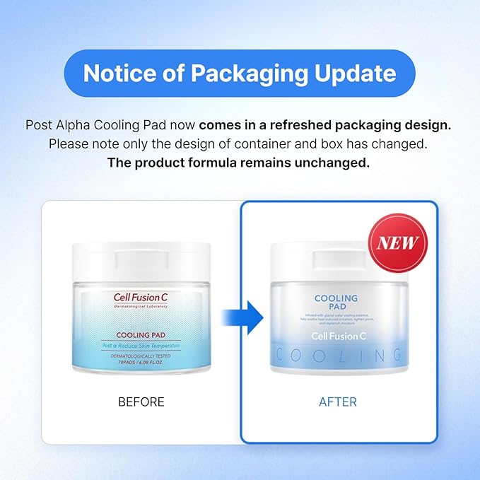 Cell Fusion C Post Alpha Cooling Pad, Hydrating & Cooling Korean Toner Pads for Dry Skin, Panthenol and Glacier Water to Plump and Replenish, 70 Pads / 6.08 fl.oz.
