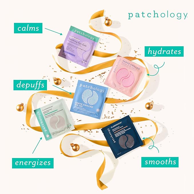 Patchology Patching All The Way Gift Set – Hydrating Under Eye Masks with Collagen, Retinol, Hyaluronic Acid – Beauty Stocking Stuffer with 5 Pairs for Puffy Eyes, & Fine Lines (Limited Edition)