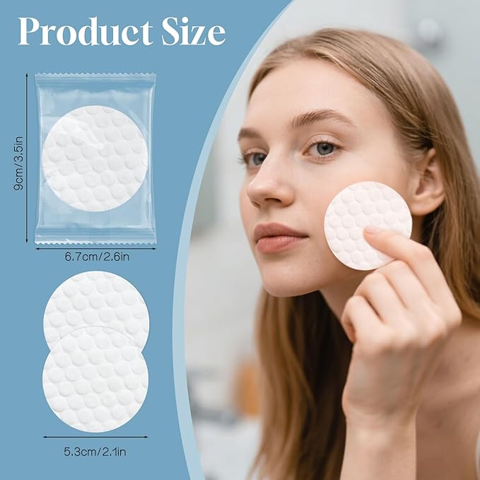 Travel Size Cotton Rounds Individually Wrapped Cotton Rounds Bulk Makeup Cotton Pads Soft for Most Skin Types Personal Care Kit Hotel Amenities (2 Pcs/Set, 100 Sets in Total)