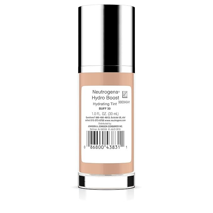 Neutrogena Hydro Boost Hydrating Tint Foundation Makeup for Dry Skin, with Hyaluronic Acid, Lightweight Oil-Free Water Gel, Non-Comedogenic, 30 Buff Color, 1.0 fl. oz