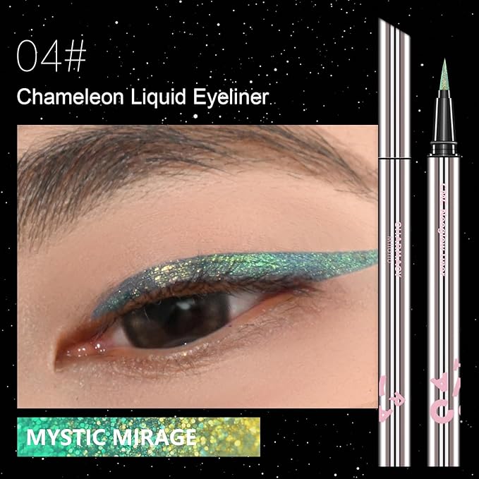 CHARMACY New Chameleon Liquid Eyeliner, Highly Pigmented, Metallic MultiColor Shifting Waterproof, Ultra-Fine Tip, Longwearing, Smudge-proof (A04 Ocean Glint)