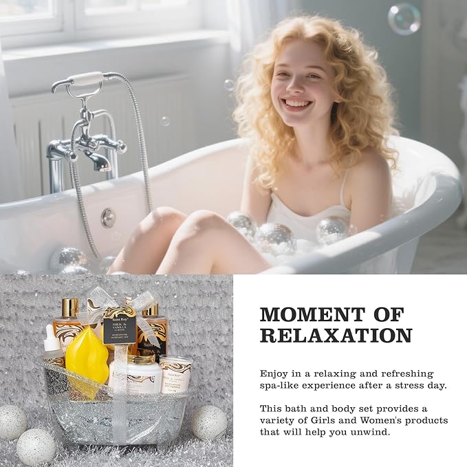 Saint Roy for Men & Dad Bath and Body Almond Milk Vanilla Spa Gifts for Women, Bath Gift Set Shower Gel, Scent Lotion, Bath Bomb Spa Gift Basket, Bath Care Set Birthday Holiday Home Spa Gifts