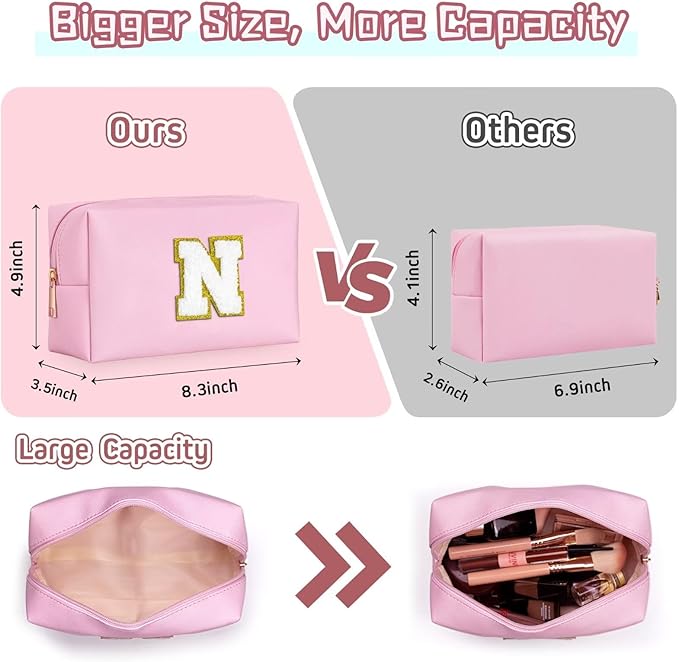 TOPEAST Sister Gifts from Sisters - Travel Makeup Bag, Personalized Initial Toiletry Bag | Cute Makeup Pouch PU Leather Waterproof Cosmetic Bag (Pink G)