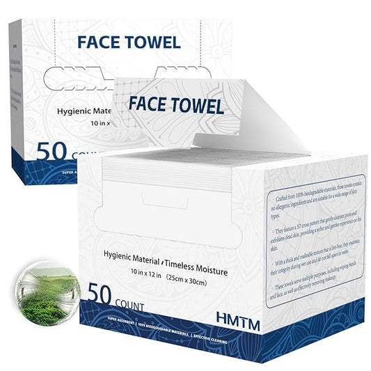 Face Towels, 10” x 12”, Face Towelettes Disposable, Extra Thick Soft and Absorbent for Sensitive Skin, Disposable Face Towel for Makeup Remover, Dry Wipes, 100 Count（2 Pack）