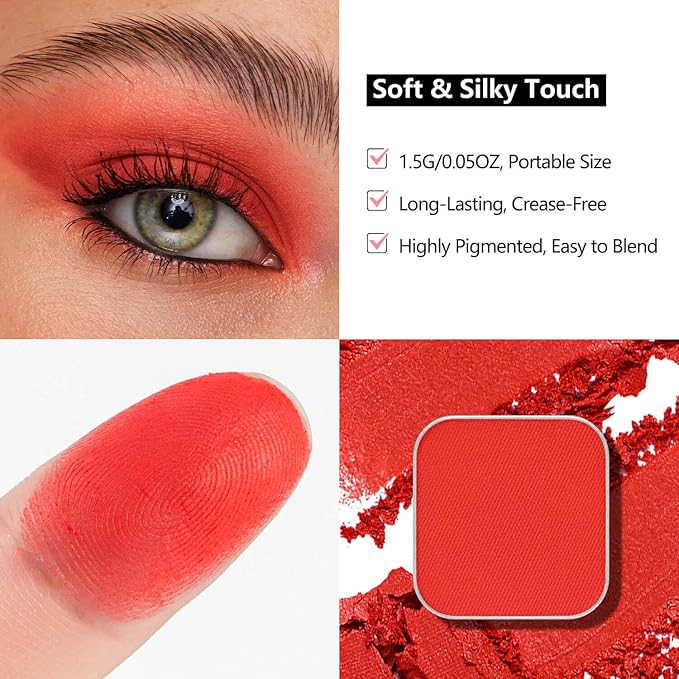 Matte Single Eyeshadow Refill – Christmas Red, High-Pigment, Blendable & Long-Lasting, Pressed Powder with Metal Pan, DIY Magnetic Palette Compatible, Easy to Apply & Remove