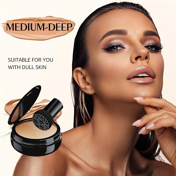 Mushroom Head Air Cushion CC Cream Foundation Full Coverage Moisturizing Oil Control Waterproof Long-Lasting Even Skin Tone Natural Cream Foundation for Mature Skin (Medium)