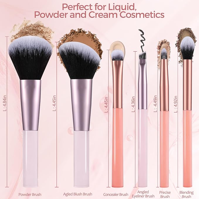 Travel Makeup Brush Set Mini Makeup Brushes For Foundation Concealer Eyeshadow Blush Blending & Buffing Liquid Cream Powder 6PCS Travel Size Complete Function Cosmetic Brushes Kit with Case