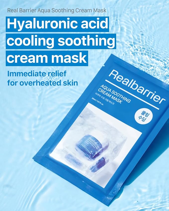 Real Barrier | Aqua Soothing Cream Mask | Korean Face Mask for Sensitive & Dehydrated Skin | Facial Mask with Hyaluronic Acid | Cooling & Moisturizing | Moisturizing Face Masks Skincare | 10 Sheets