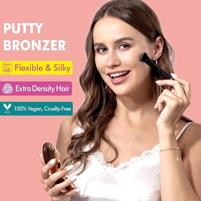 Bueart Design Putty Blush& Putty Bronzer Makeup Brush Set for Applying Blending Blush,Mineral Powder,Bronzer,Liquid Cream Foundation,Soft Dense Bristles,Vegan&Cruelty-free,M12
