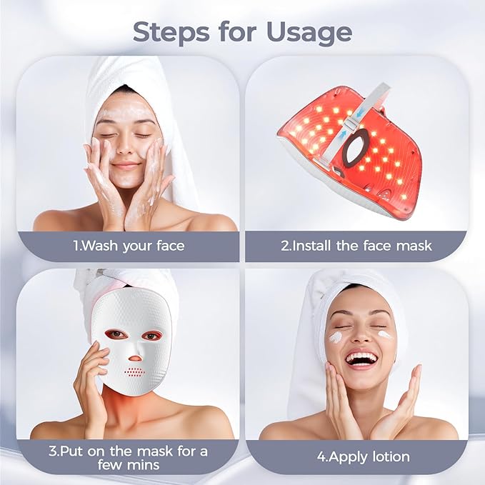 Red Light Therapy Mask for Face,Cordless LED Face Mask Light Therapy LED Silicone Mask for Home Working Travel Yoga Sleep
