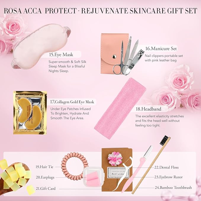 Christmas Gifts for Women, Spa Gifts 28pcs Rose Facial Skin Care Set for Women, Face Cream, Bath Oil, Serum, Shower Accessories - Bath and Body & Facial Kit - Birthday, Valentine's, Bridal Shower