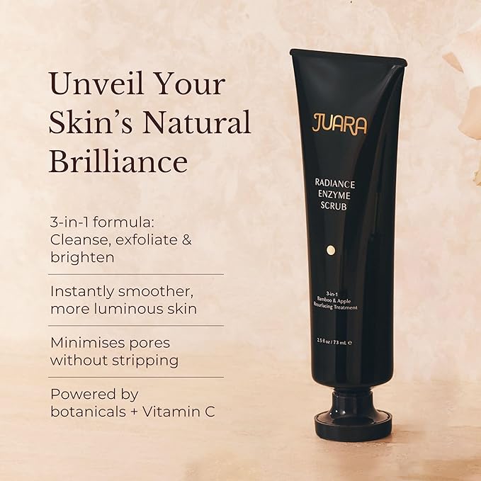 JUARA Radiance Enzyme Scrub - Face Exfoliator with Apple Enzymes & Bamboo Beads - Brightening Face Scrub Minimizes Pores - Gentle Exfoliating Scrub for All Skin Types - 3-in-1 Cleanser - 2.5 oz