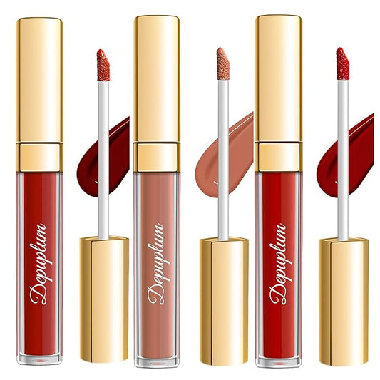 3Pc Matte Liquid Lipsticks for Women, Dark Red Lipstick Dusrty Nude Lisptick Red Lipstick, Cruelty Free Long Lasting Lip Makeup, DM18+DM05+DM10