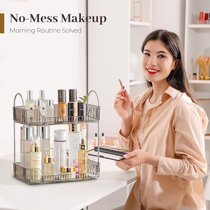 Aveniee Bathroom Counter Organizer Countertop, Makeup Perfume Shelf Storage, 2 Tier Skincare Cosmetic Tray for Dresser Vanity - Grey