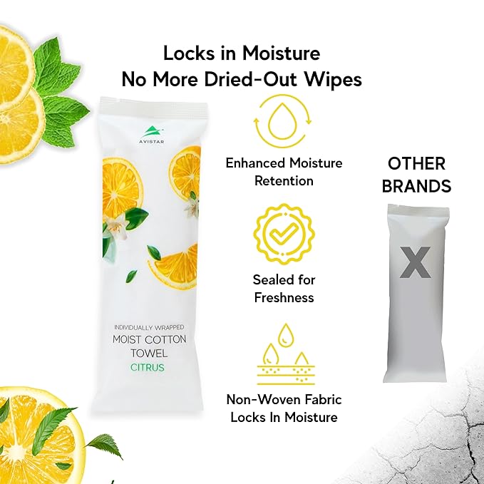 30 Hot or Cold Wrapped Moist Towels –9'' x 9" Moist Towelettes Individually Wrapped Scented Disposable Face & Hand –Pre-Moistened Hand Wipes Soft Refreshing, Travel, Spa, Restaurant- Citrus/Lemon