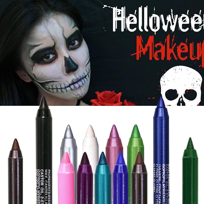 ADIMANIS 9PCS Colored Eyeliners Pen Set, Colored Eyeliner Pencils Pearl Eyeliner Kit Glitter Eye Liners for Women, Eye Shadow Pencil, Lip Liner, Professional Eye Makeup Set for Cosplay