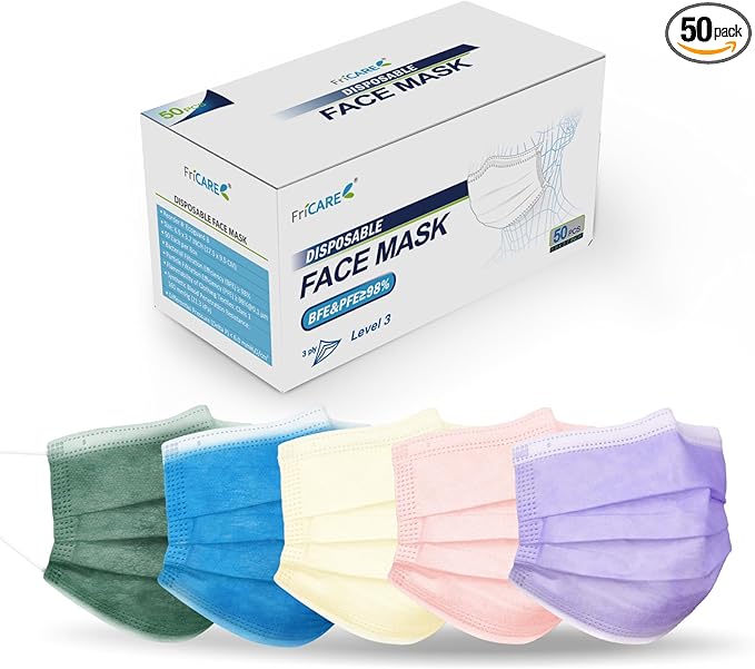 FriCARE Disposable Face Masks, 3-Ply ASTM Level 3 Medical Grade, FSA/HSA Eligible, Breathable & Comfortable for Allergy/Sun Protection, 50 Pack Starry Ballet
