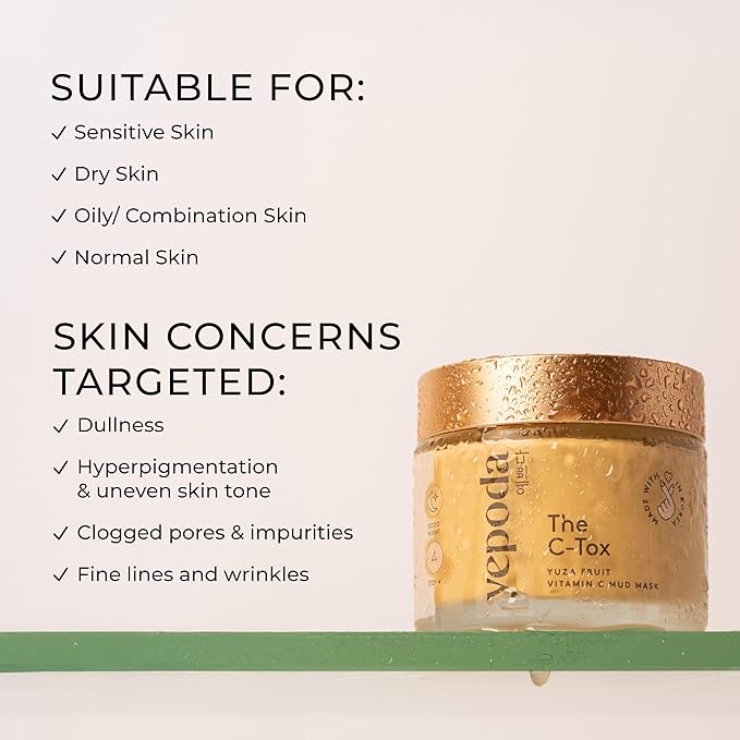 Yepoda The C-Tox, Detoxifying Mud mask with Vitamin C, Deeply Cleanses & Brightens the Skin, Vegan Korean Mud Mask for All Skin Types. 2.82 OZ. (80 g)