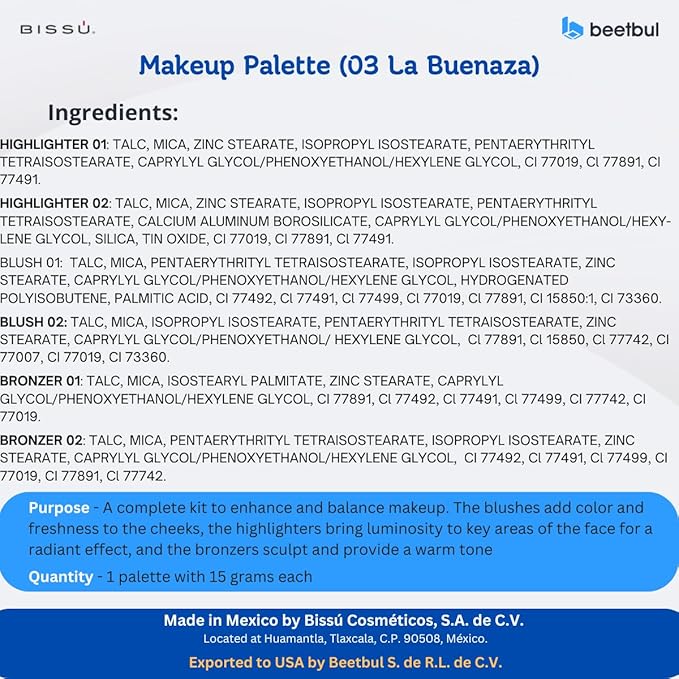 Makeup Kit Bissú 6‑Color Palette + Velvet Puff + 2 Finger Puffs + Makeup Sponge + Exfoliating Sponge (4 Styles) (03 La Buenaza)