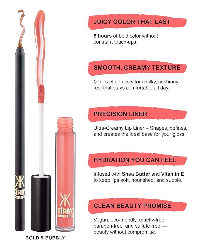 Lip Kit Duo – Bold and Bubbly - TikTok-Viral Precision Liner & Glossy Liquid Lipstick, Clean 2-Step Set with Hydrating Long-Wear Color – Bold Inclusive Beauty for Everyday Konfidence