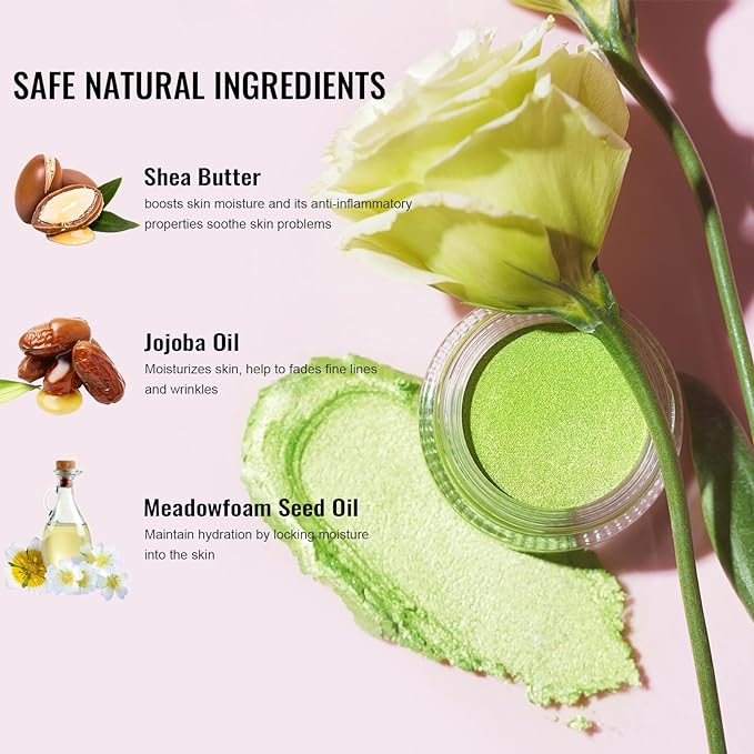 Oulac Lime Green Eyeshadow-Green Glitter Eyeshadow Highly Pigmented Waterproof & Long Lasting for Women with Moisturizing Formula. Multi-use for Highlighter. 6g (15)