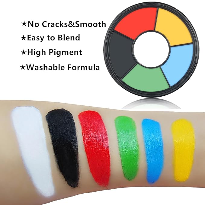 Go Ho 6 Colors Washable Formula Face Body Paint for Adults Children,Face Paint FX Makeup Palette,Professional Red Blue White Black Green Yellow Face Paint Halloween Cosplay SFX Makeup