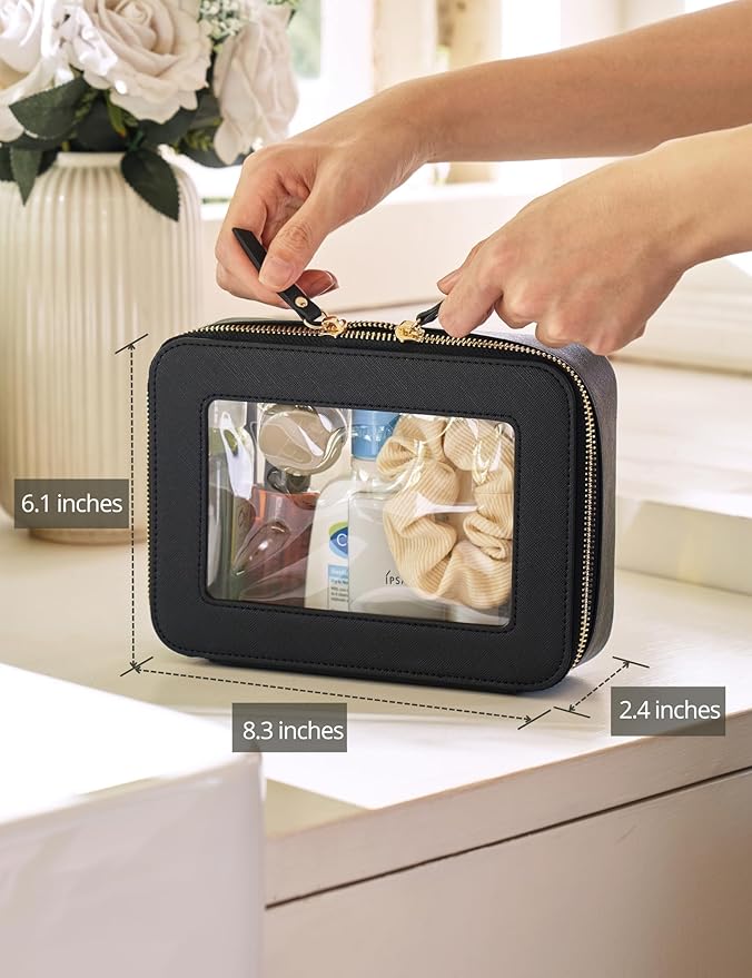 Popvibe Clear Makeup Bag Travel Cosmetic Case Transparent Toiletry Bag with Zipper, Portable Make Up Organizer Traveling Compact Car Bag for Essentials