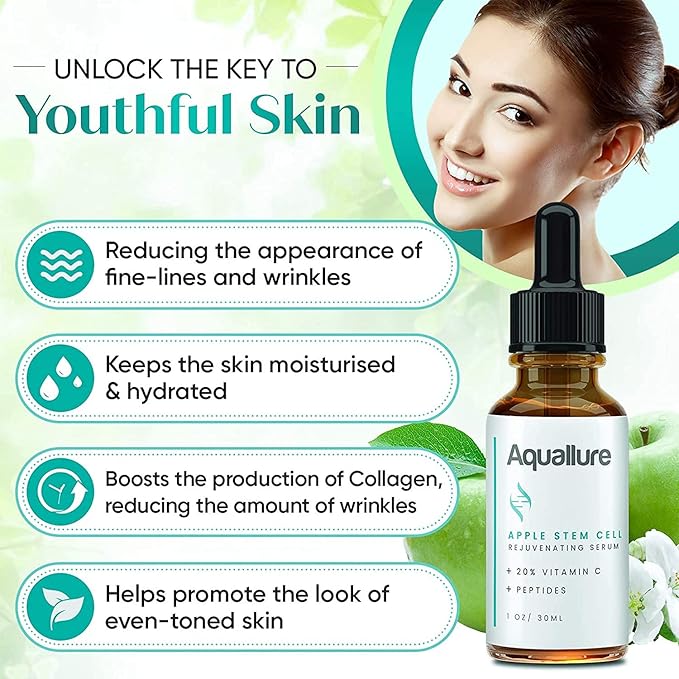 Complexion MD Anti-Aging Skin Care - Aquallure Apple Stem Cell Rejuvenating Serum - Anti Wrinkle Cream - Reduce Fine Lines & Wrinkles - with Peptides & Hyaluronic Acid (Bundle) (1 oz Each) (2 items)