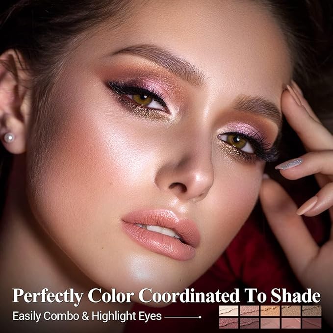 10PCS Eyeshadow Stick,Shimmer And Matte Brown Metallic Eye Shadow sticks Set,Cream Eyeshadow Pencil Crayon with Smudge-proof & Waterproof,Eye Brightener Stick