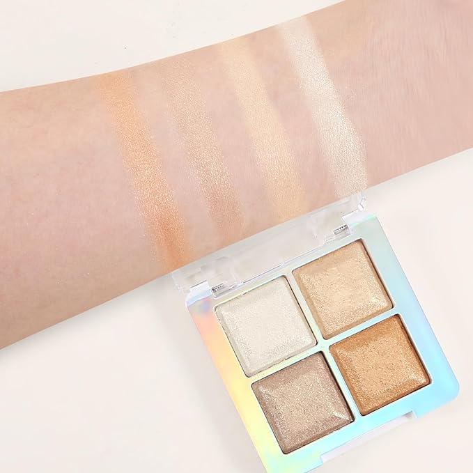 Boobeen Blush and Highlighter Palette- 4-color Metallic Shimmer Shadow Powder, Illuminator Makeup Set for Shading, Highlighting & Defining the Face