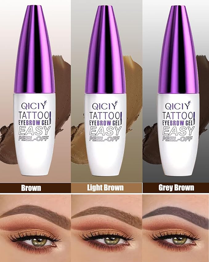 Peel Off Eyebrow Gel Kit,2Pcs Gray Brown Tattoo Eyebrow Tinting Gel Easy Peel Off Tinted Eye Brow,Waterproof Long-lasting Up to 3 Days for Women Natural Brows Defined&Fuller Eyes Makeup Gift Set-03