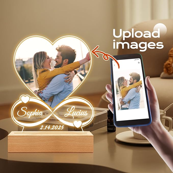 Custom Picture Frames with Photo, Personalized Photo Frame with Night Light, Customized Picture Frame, Christmas Anniversary Birthday Gifts for Women Men Her Him Girlfriend Boyfriend Couple